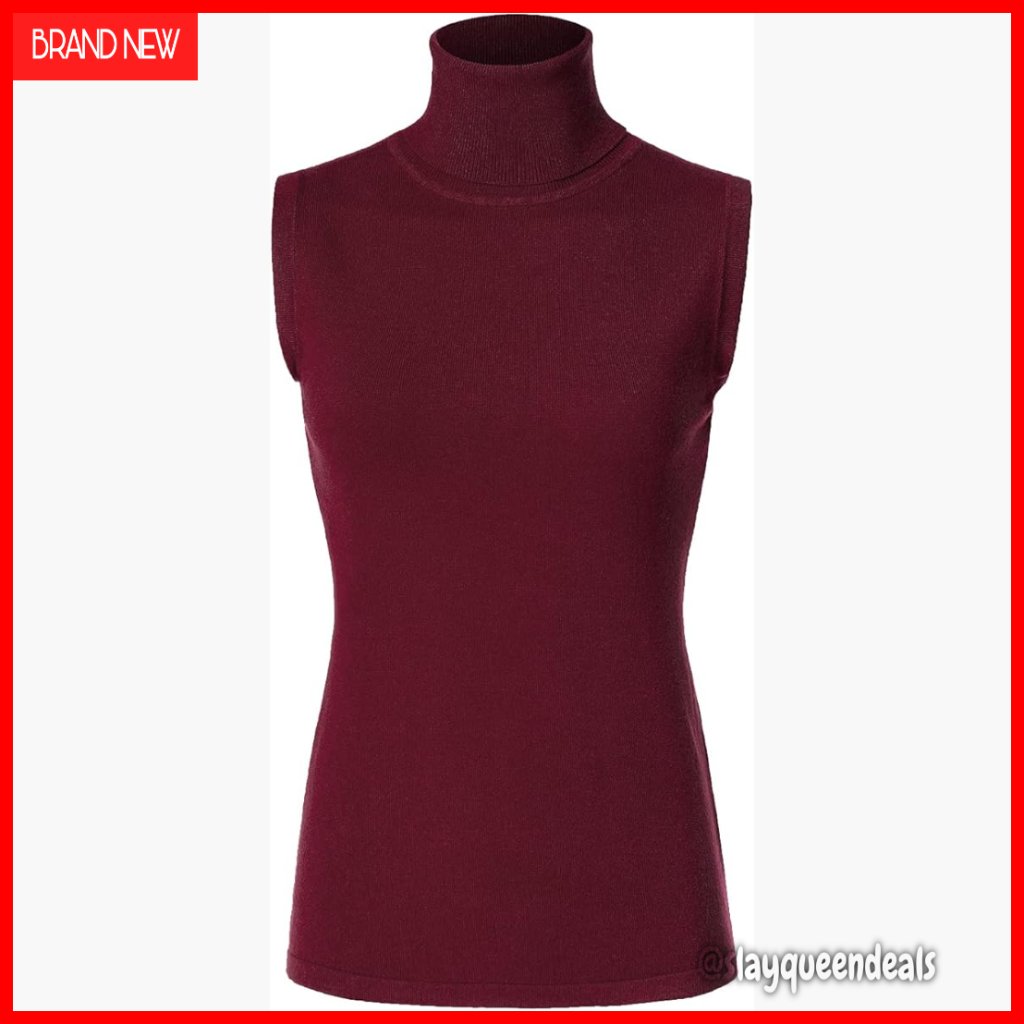 Sleeveless Turtleneck Pullover Sweater Stretchable Soft Knit Top